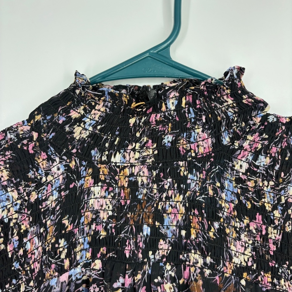 CeCe Womens Medium Ruffled Yoryu Dress Black Ditsy Multi Floral Long Sleeves - Picture 4 of 12